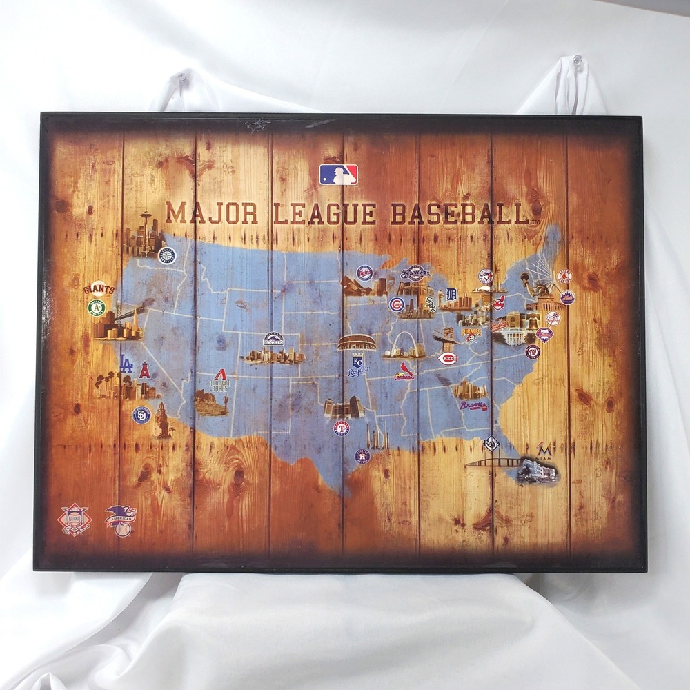 Vtg 90s MLB Major League Baseball US Map Wall Art Designs 14x18